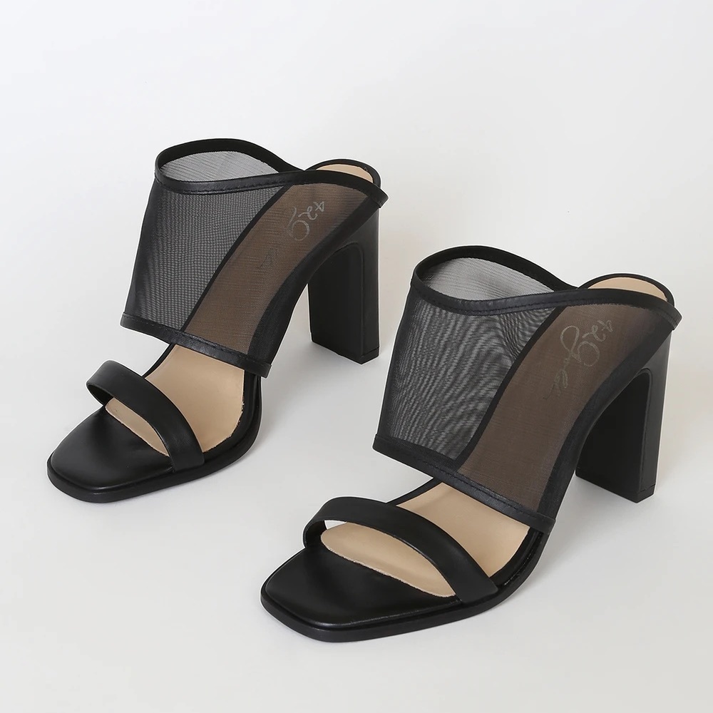 Linx Black Leather Mesh Slide Sandals - Picture 1 of 8
